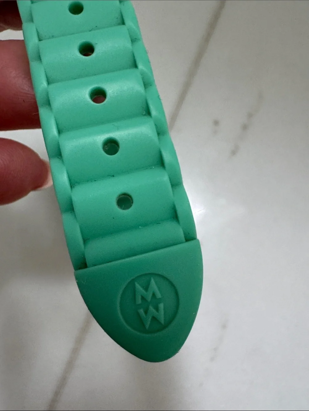 Michele Mint Green Silicone Strap Square Chronograph Watch with Gold Accents